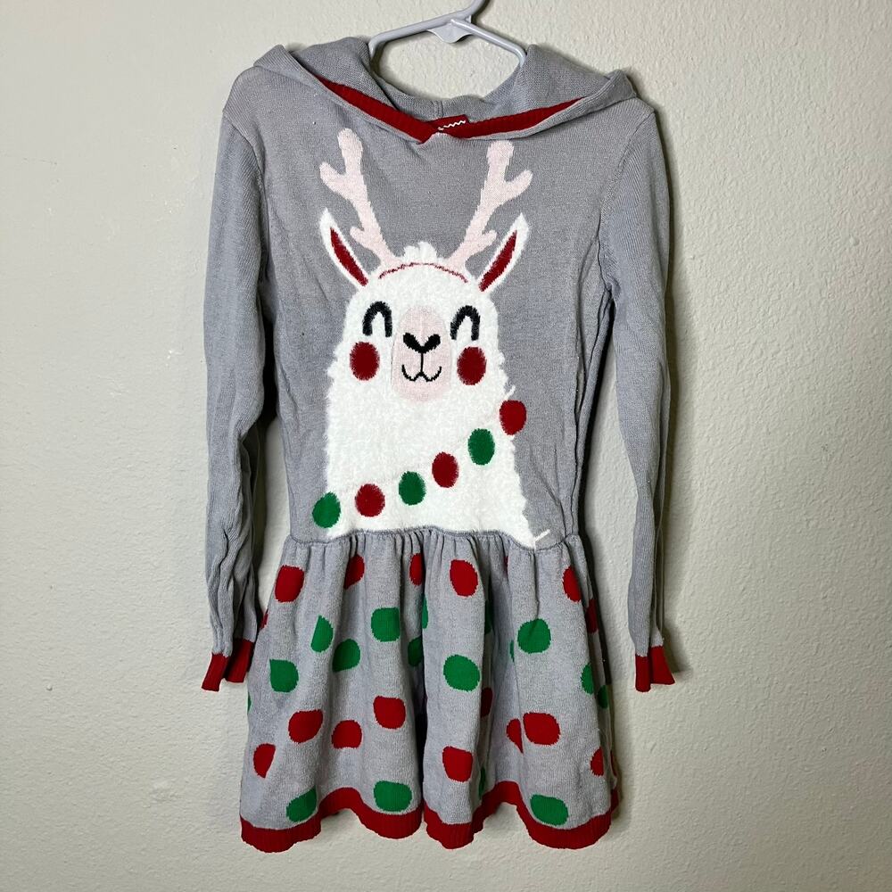 Well Worn Size 4/5 Christmas Llama Hooded Sweater Dress Holiday